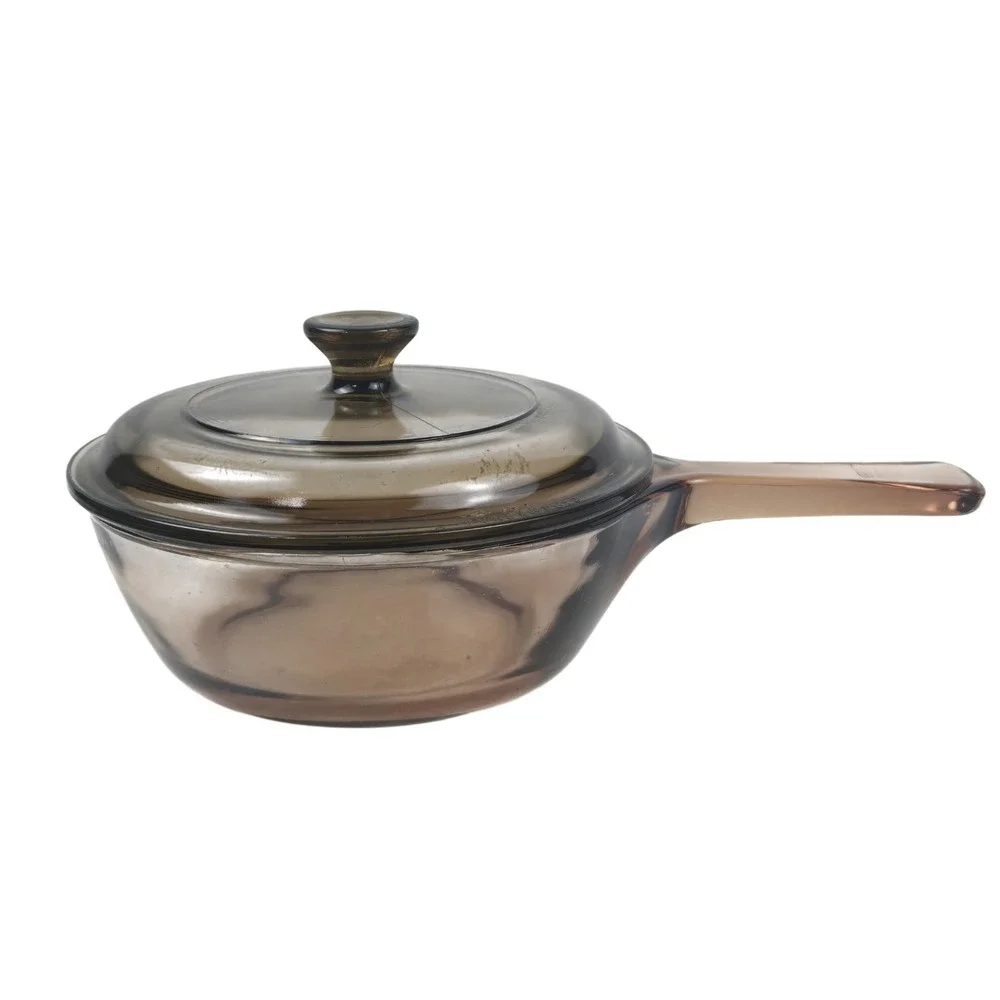 Vtg Pyrex Corning Vision Ware Amber Glass 0.5 Liter Sauce Pan w Lid‎ P-81-C USA